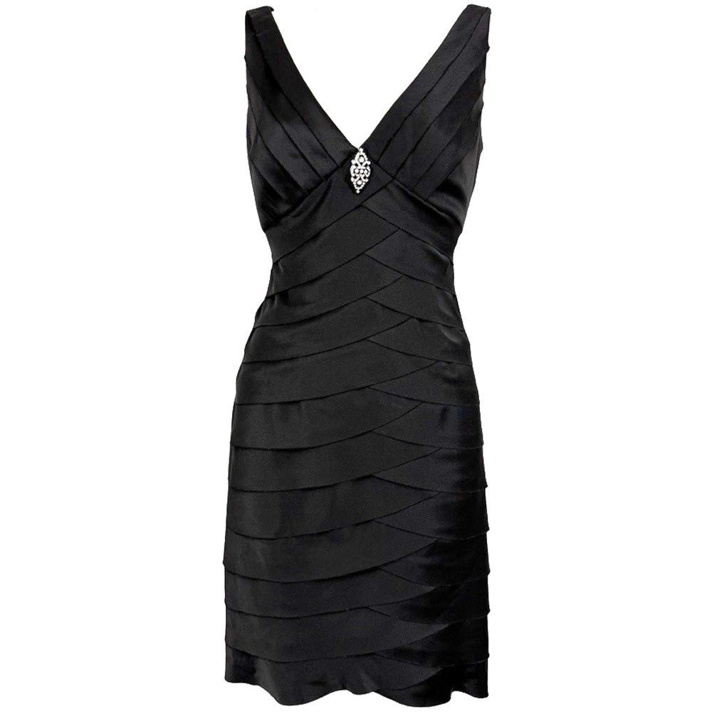 Jones Wear Dress Womens Tiered Black Satin V-Neck Cocktail Party Dress sz 6